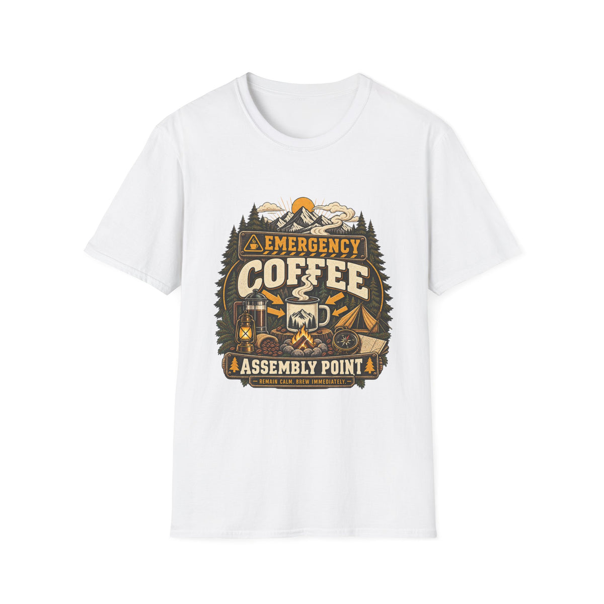 EMERGENCY COFFEE ASSEMBLY POINT T-SHIRTS